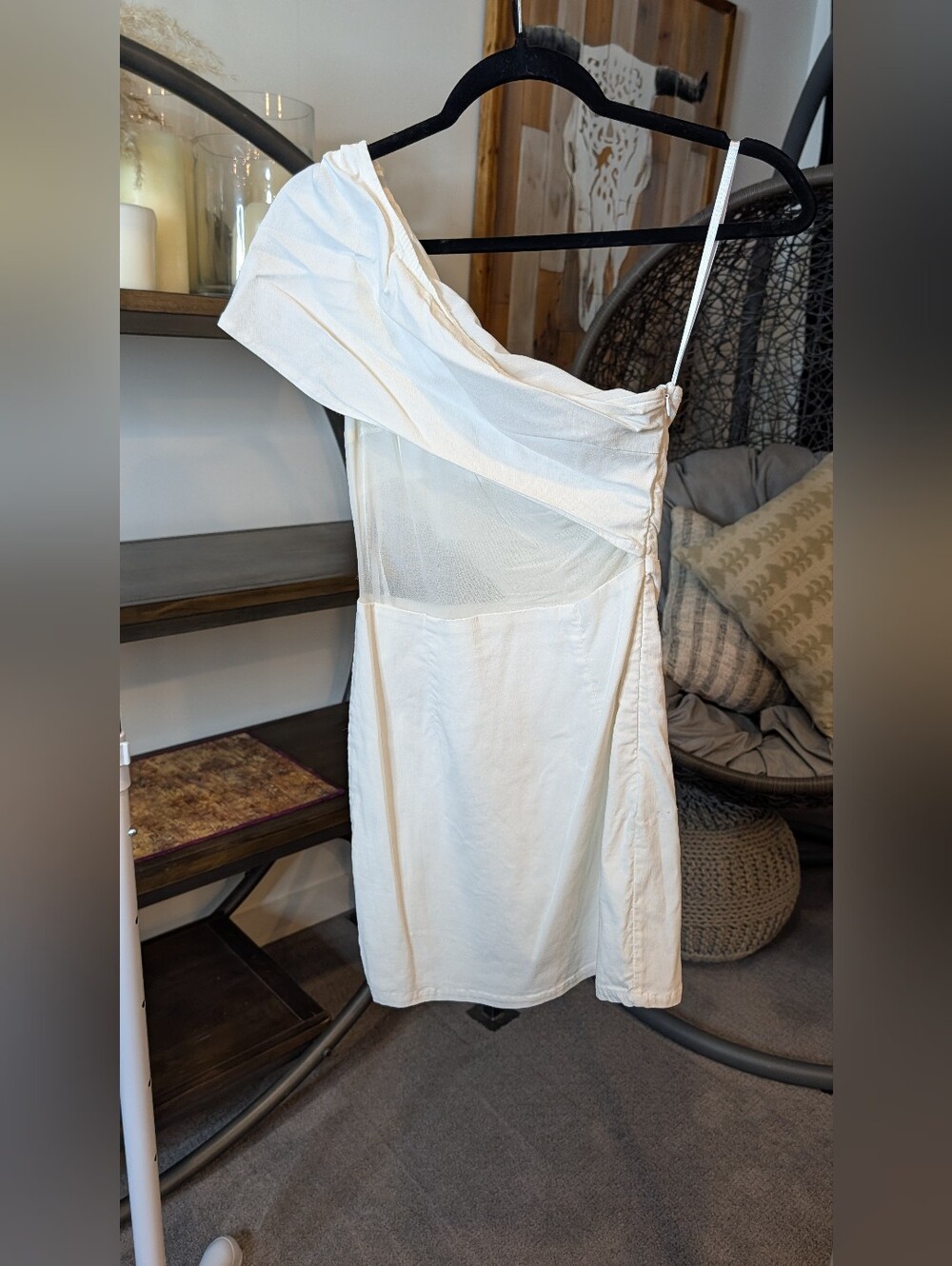 superdown White One-Shoulder Mesh Panel Mini Dress